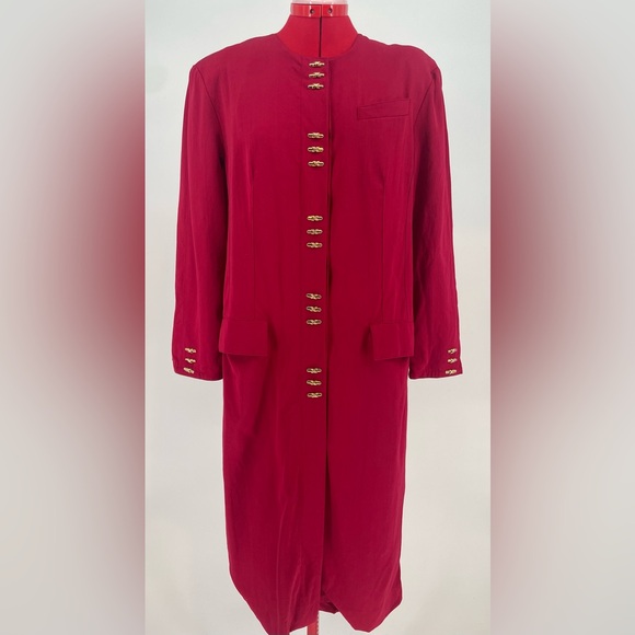 VTG 1980s Cranberry Long Sleeve Wool Shift Midi Dress / Blazer Dress - Picture 2 of 16